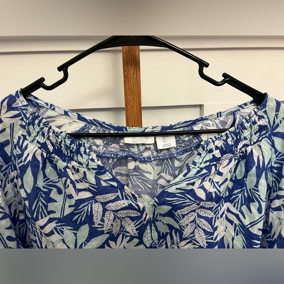 Sigrid Olsen Blue and White Relaxed 100% Linen Blouse sz Large - Picture 6 of 7